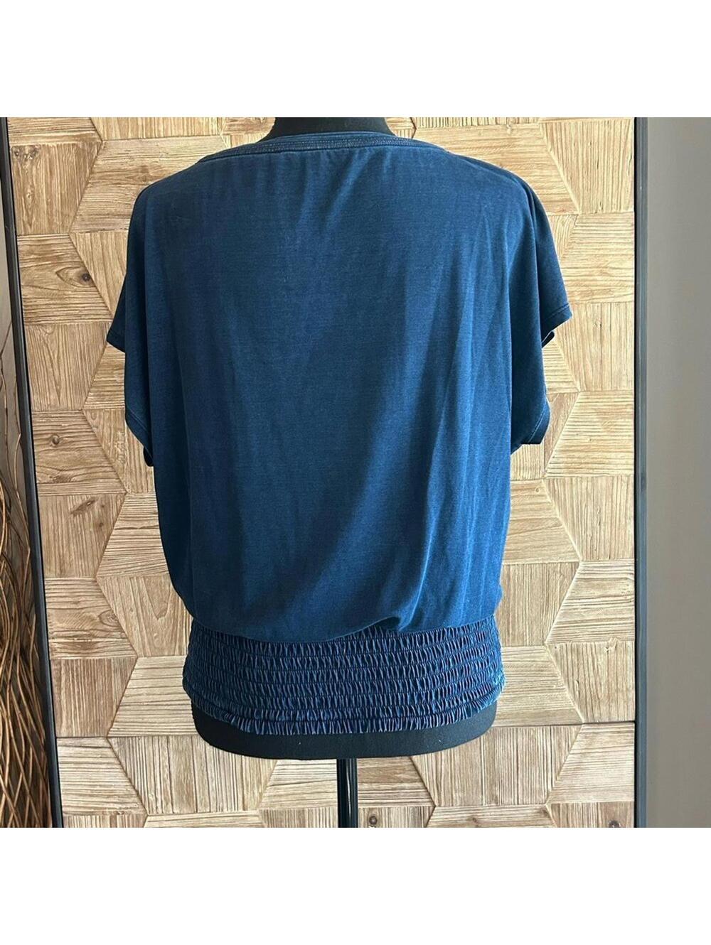 WHBM Womens Minimalist XS Navy Blue Smocked Hem Dolman Sleeve Blouse Top Career - Picture 4 of 5